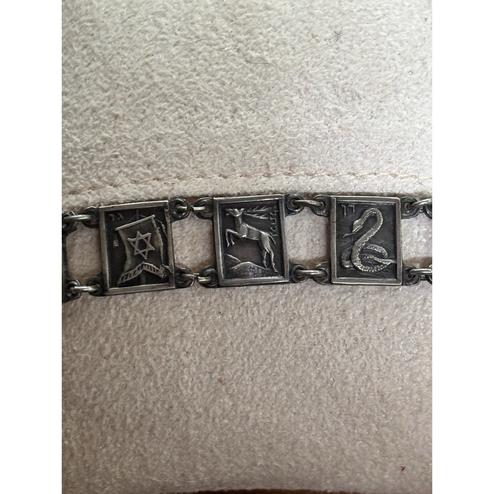Vintage Sterling Silver 12 Tribes of Israel Panel Bracelet 15.6 Grams